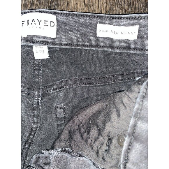 Frayed Jeans High Rise Skinny Button Fly Size 6/28 Black Denim - Picture 4 of 8
